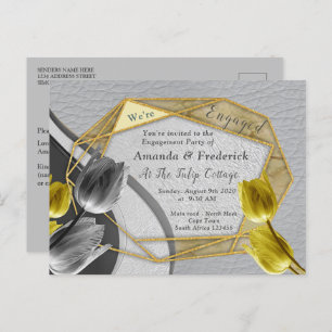 Gray and Yellow tulips on texture. Invitation Postcard