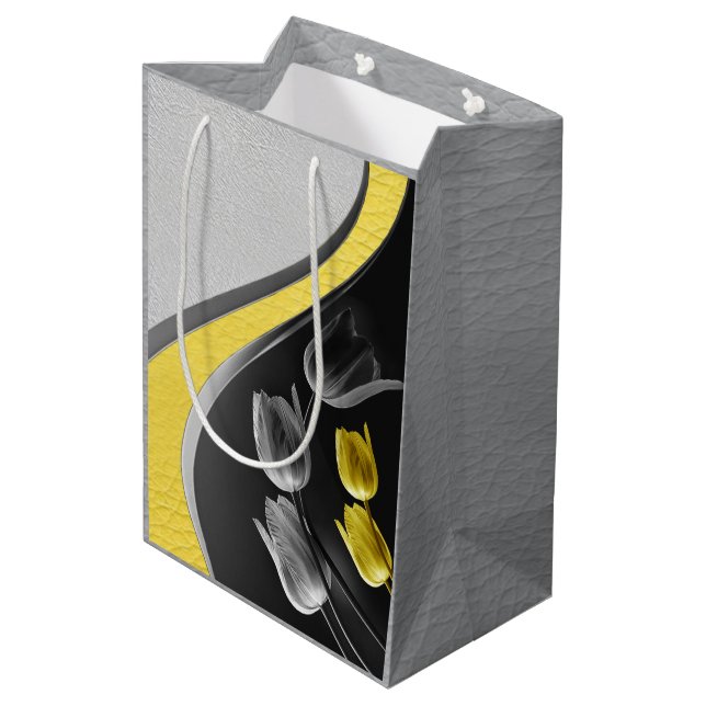 Gray and Yellow tulips on texture Medium Gift Bag (Back Angled)