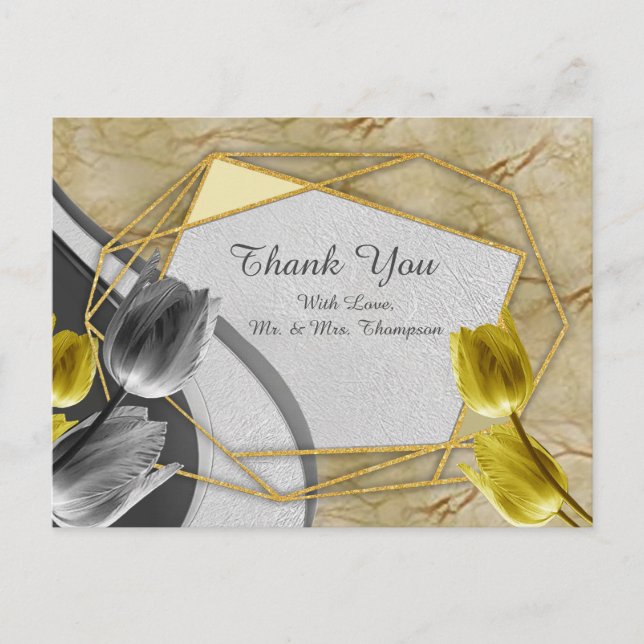 Gray and Yellow tulips on texture Postcard (Front)