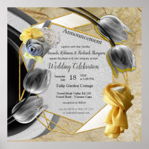 Gray and Yellow tulips on texture Poster