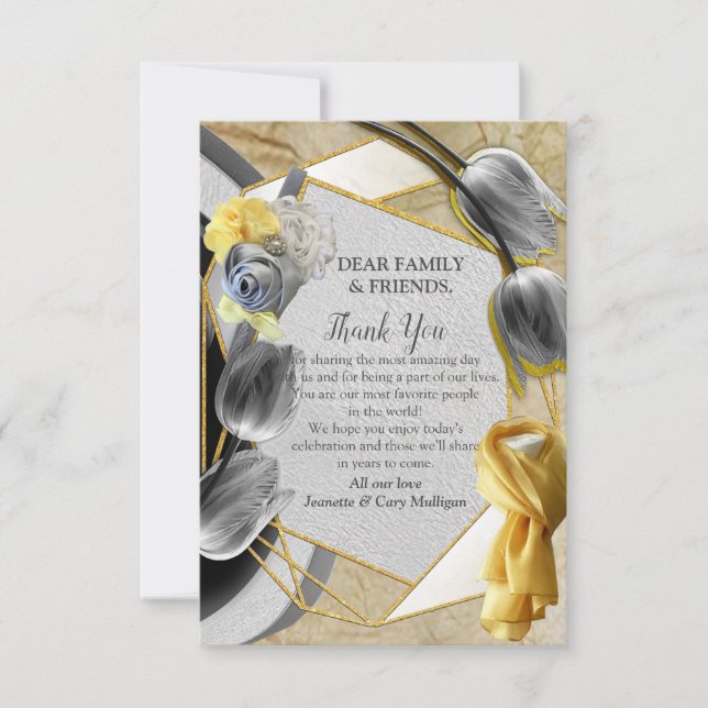 Gray and Yellow tulips on texture RSVP Card (Front)
