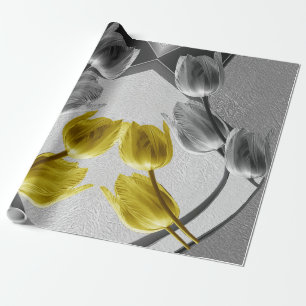 Gray and Yellow tulips on texture Wrapping Paper