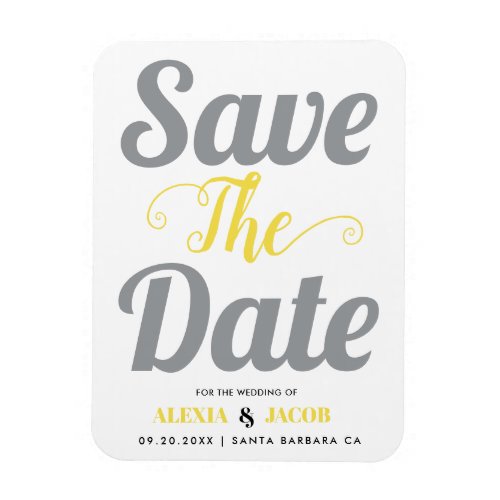 Gray and yellow typography Save the Date Magnet