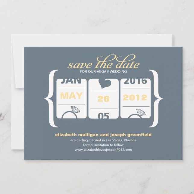Gray and Yellow Vegas Slot Machine Save The Date Invitation (Front)
