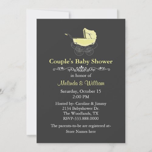 Gray and Yellow Vintage Couples Baby Shower Invitation