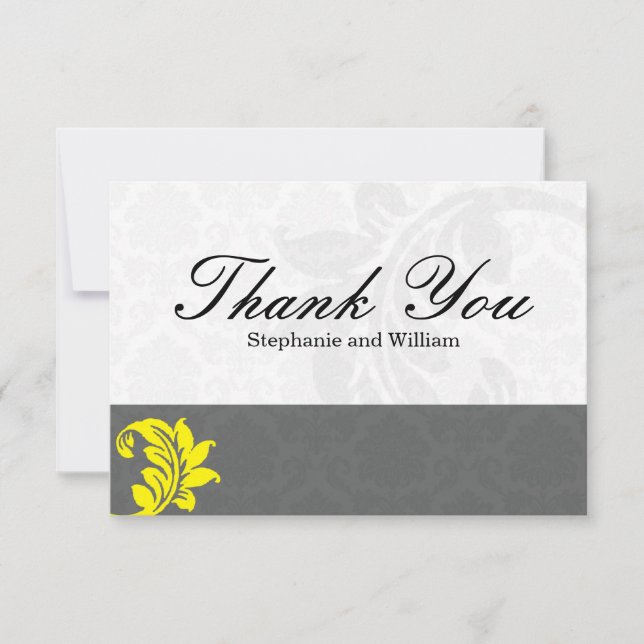 Gray and Yellow Wedding Thank You Card (Front)