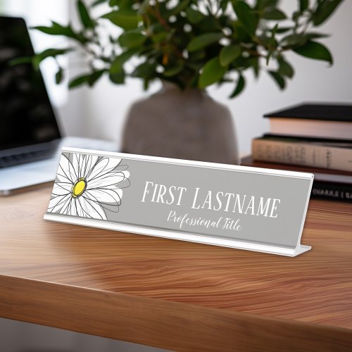 Gray and Yellow Whimsical Daisy Custom Text Desk Name Plate