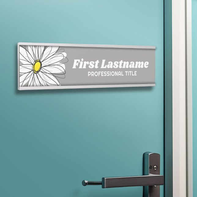Gray and Yellow Whimsical Daisy Custom Text Door Sign (Personalized Door Sign - Add Your Custom Text)