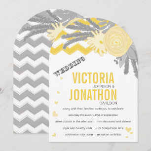 Gray and Yellow Zig Zag Romantic Wedding Invitation