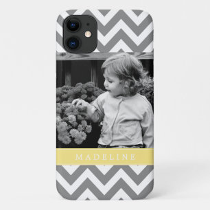 Gray and Yellow Zigzags Personalized Photo iPhone 11 Case