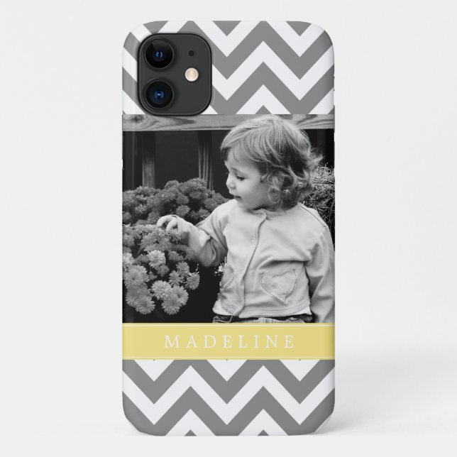 Gray and Yellow Zigzags Personalized Photo Case-Mate iPhone Case (Back)