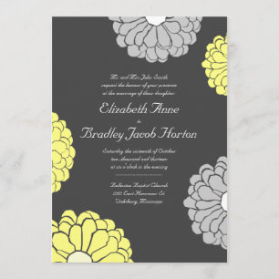 Gray and Yellow Zinnia Flower Wedding Invitation