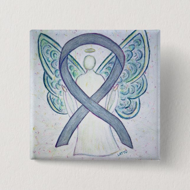 Gray Angel Awareness Ribbon Custom Art Pins (Front)