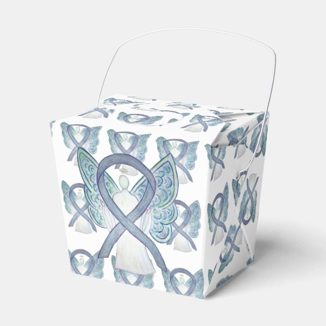 Gray Angel Awareness Ribbon Take Out Favor Boxes (Front Side)