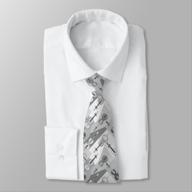 Gray Angled Cellos Neck Tie (Tied)