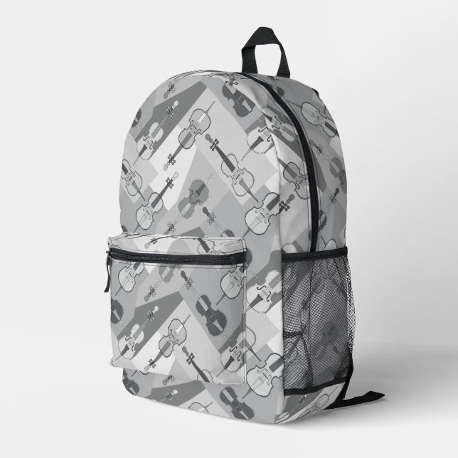 Gray Angled Cellos Printed Backpack (Back Corner Right)
