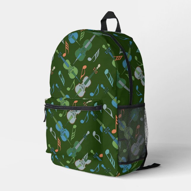 Gray Angled Cellos Printed Backpack (Back Corner Right)