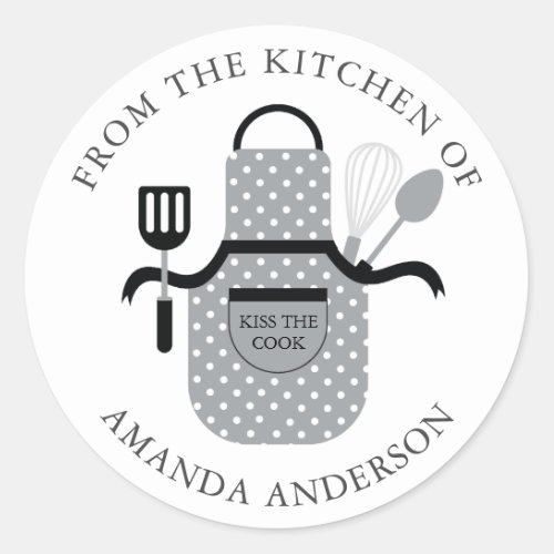 Gray Apron Kiss the Cook From the Kitchen of Classic Round Sticker