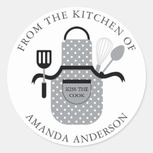 Gray Apron Kiss the Cook From the Kitchen of Classic Round Sticker