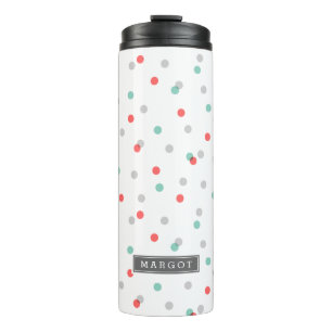 Gray Aqua and Coral Confetti Dots Monogram Thermal Tumbler
