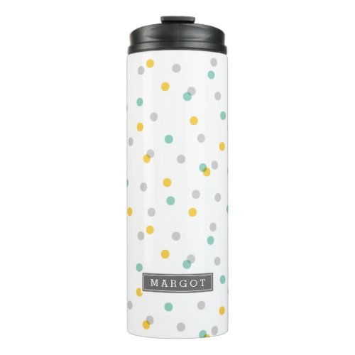 Gray Aqua and Yellow Confetti Dots Monogram Thermal Tumbler