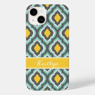 Gray Aqua and Yellow Ikat Moroccan Monogram Case-Mate iPhone 14 Case