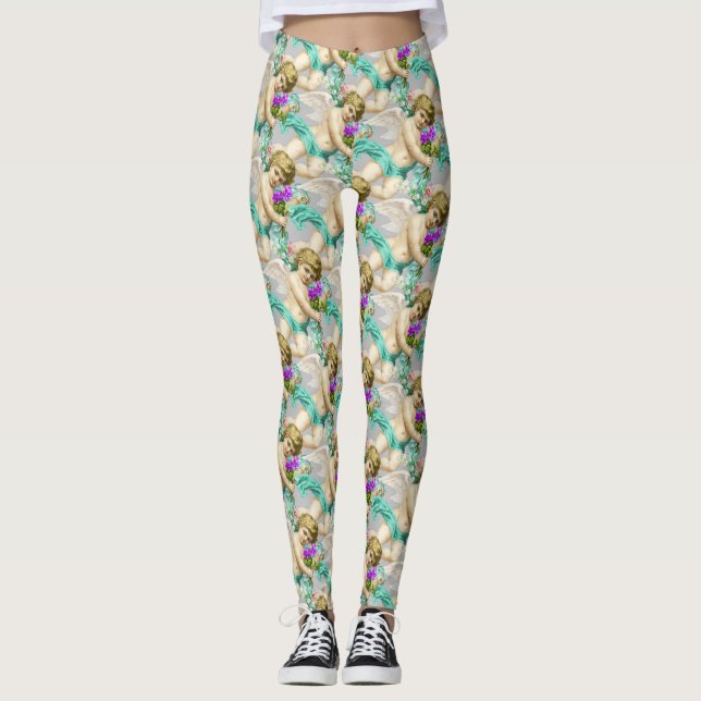 Gray Aqua Cherubs Leggings (Front)