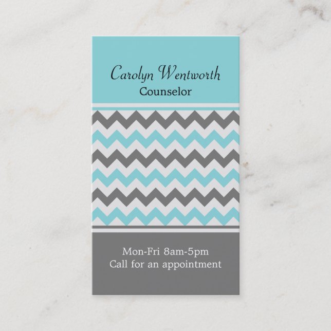 Gray & Aqua Chevron Custom Business Card (Front)