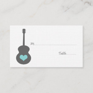 Gray/Aqua Guitar Heart Place Card