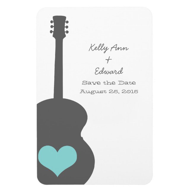 Gray/Aqua Guitar Heart Save the Date Magnet (Vertical)