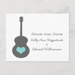 Gray/Aqua Guitar Heart Save the Date Postcard