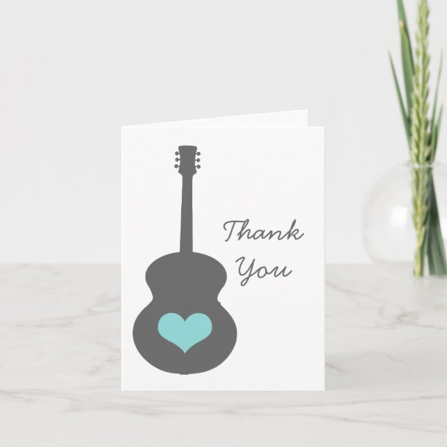 Gray/Aqua Guitar Heart Thank You Card (Front)