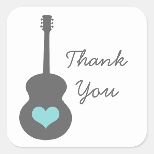 GrayAqua Guitar Heart Thank You Stickers