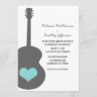 Gray/Aqua Guitar Heart Wedding Invite
