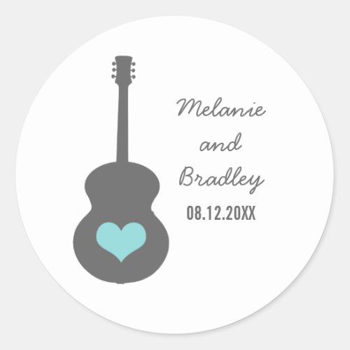 GrayAqua Guitar Heart Wedding Stickers