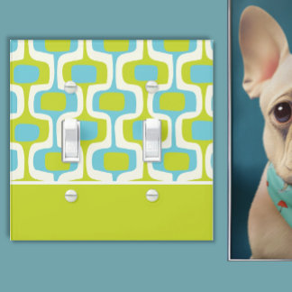 Gray Aqua Lime Teal Mid-Century Modern Pattern Light Switch Cover