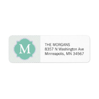 Gray & Aqua Modern Chevron Custom Monogram Label