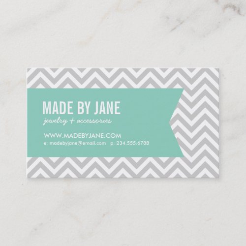 Gray  Aqua Modern Chevron  Ribbon Business Card