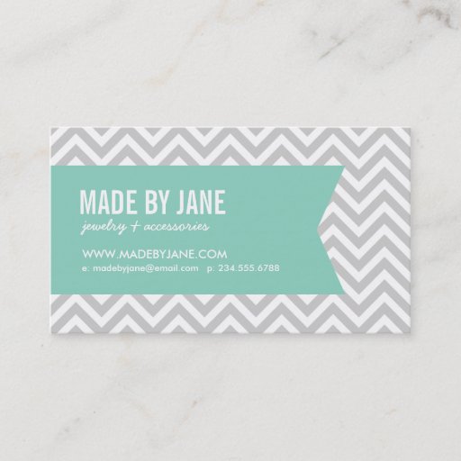 Customizable Gray &amp; Aqua Modern Chevron &amp; Ribbon Business Card Templates