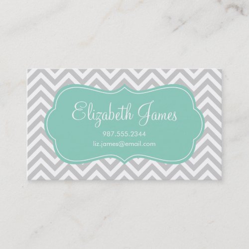 Gray &amp; Aqua Modern Chevron Stripes Business Card Templates