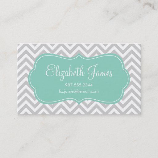 Customizable Gray & Aqua Modern Chevron Stripes Business Card Templates