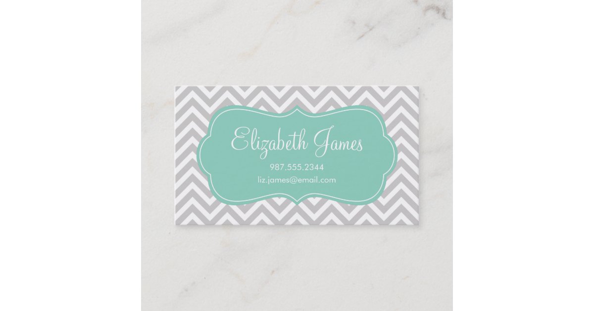 Gray & Aqua Modern Chevron Stripes Business Card | Zazzle