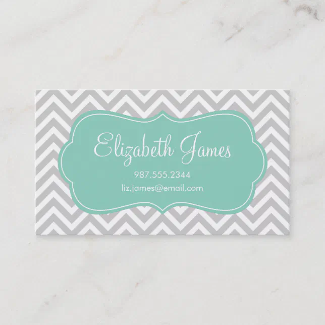 Gray & Aqua Modern Chevron Stripes Business Card | Zazzle