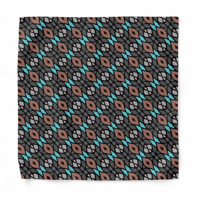 Gray Aqua Turquoise Blue Black Tribal Pattern Bandana (Front)
