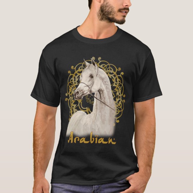 Gray Arabian horse dark tee shirt (Front)