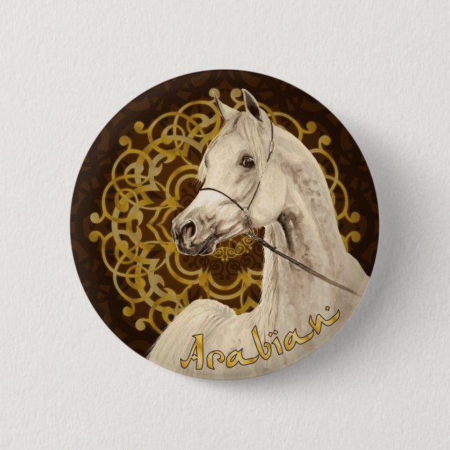 Gray Arabian horse round button (Front)
