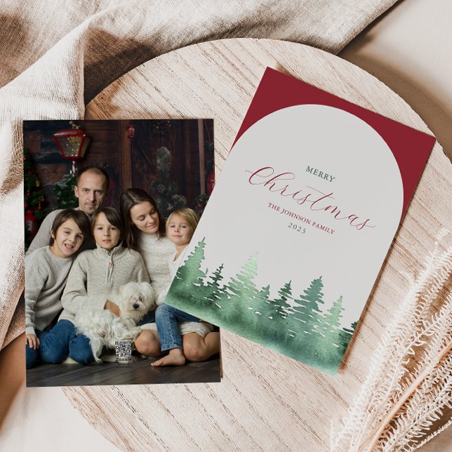 Gray Arch Green Wild Forest Christmas Trees Holiday Card (Creator Uploaded)