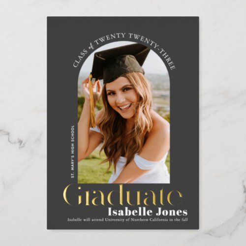 Gray Arch Photo Graduation Foil Invitation