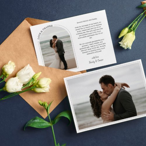 Gray Arch Wedding Photo Love  Thanks Thank You Card
