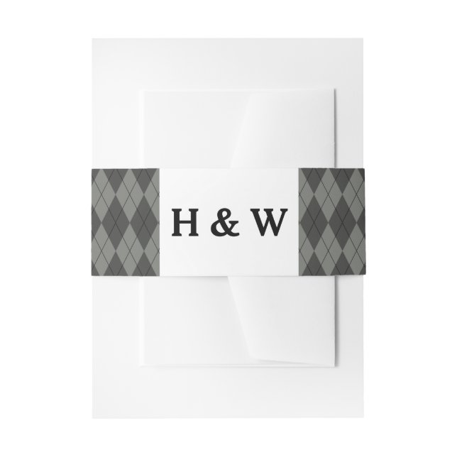 Gray Argyle Invitation Belly Band (Front Example)